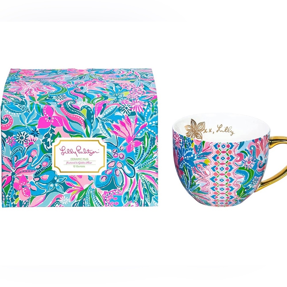 Lilly Pulitzer ceramic mug in Turquoise Oasis Golden Hour